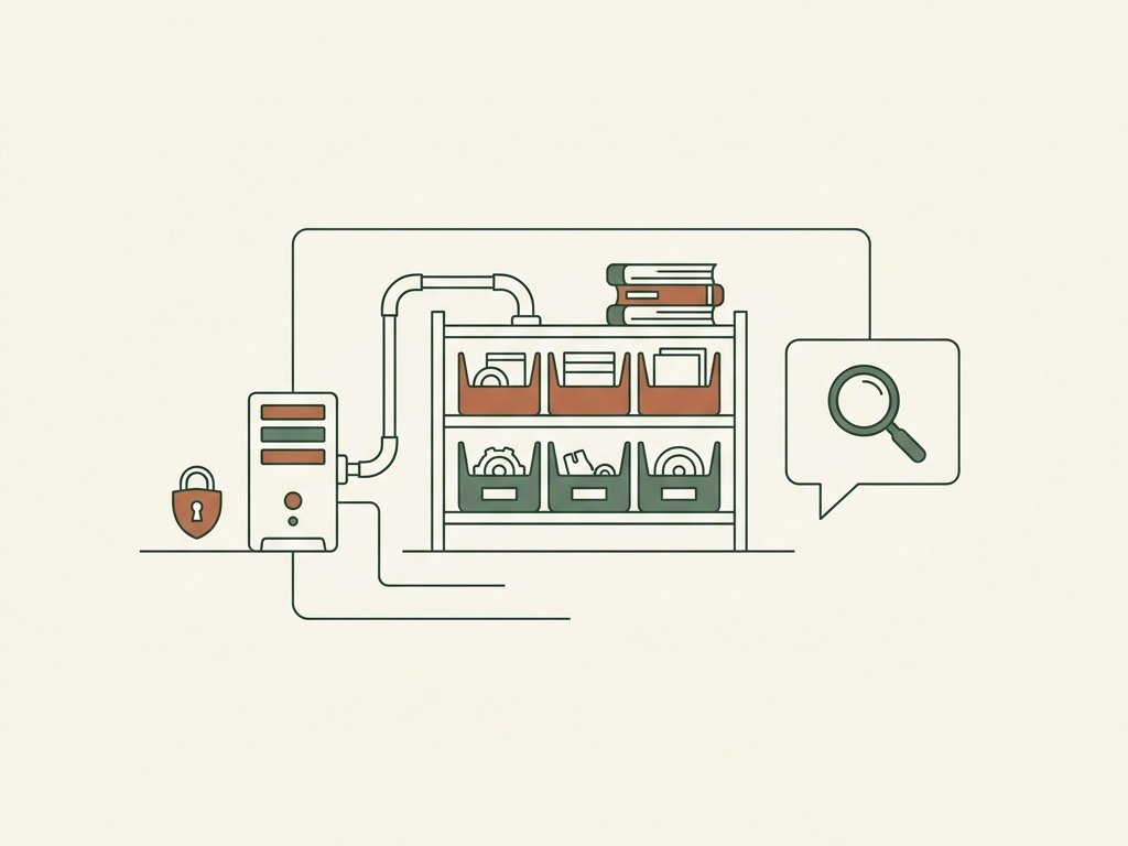 A private on-premise AI server answering questions over a parts catalog and service manuals