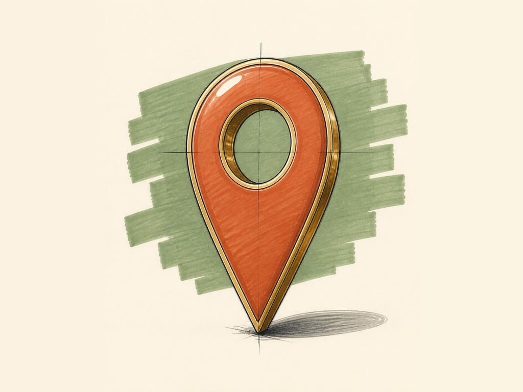 Marker sketch of a brass map pin