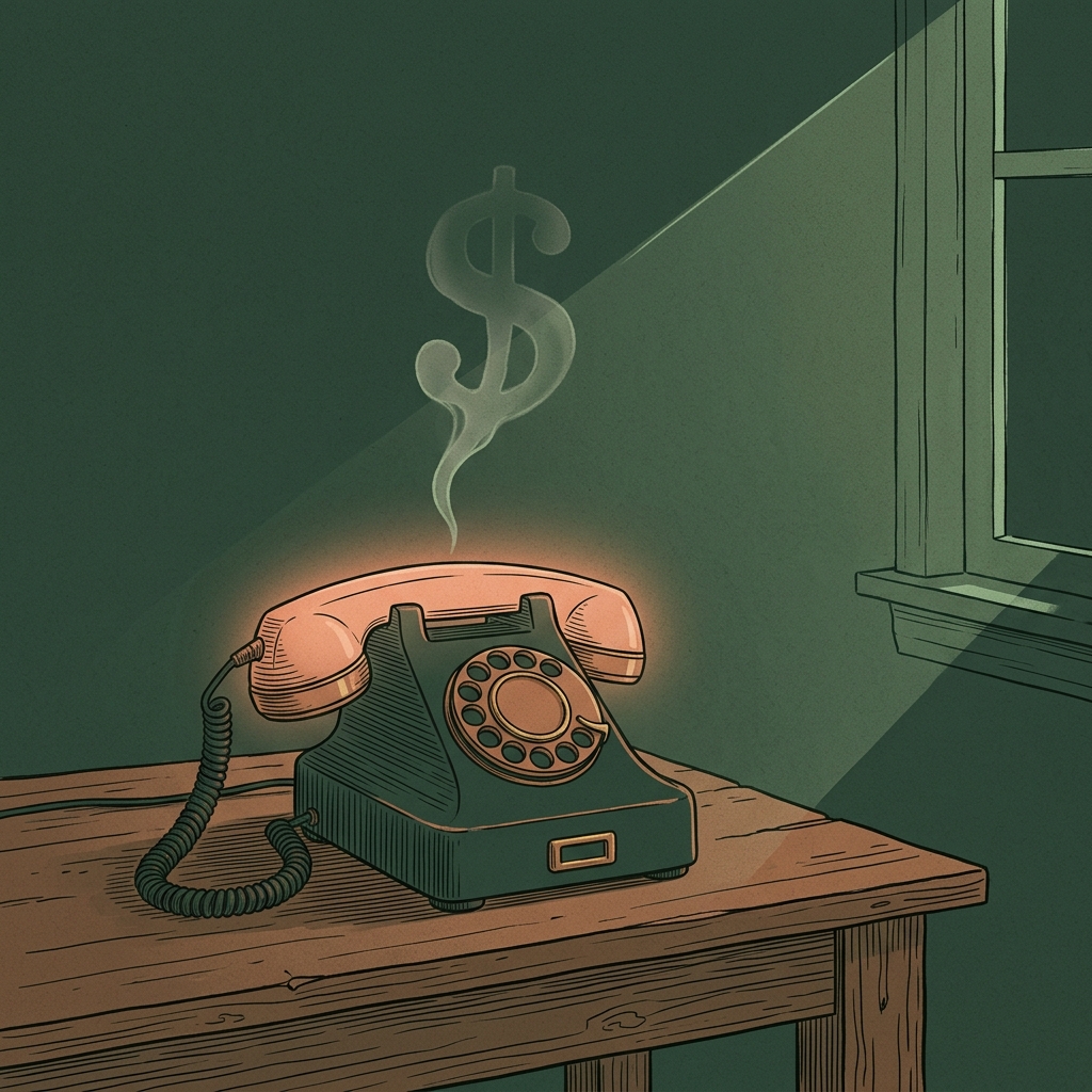 A vintage rotary phone with revenue rising as smoke, signaling the cost of missed intake calls