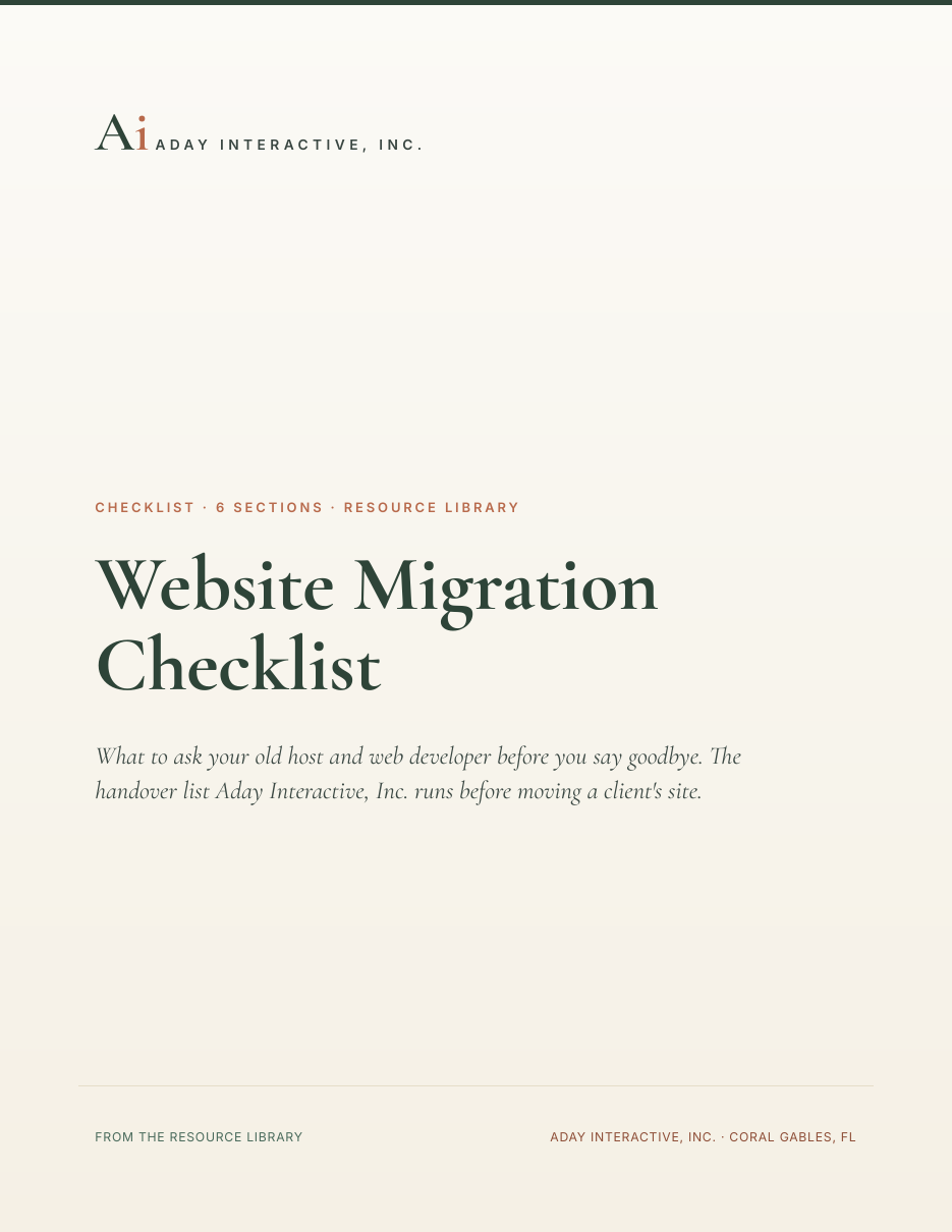 Cover of the Website Migration Checklist from Aday Interactive, Inc.