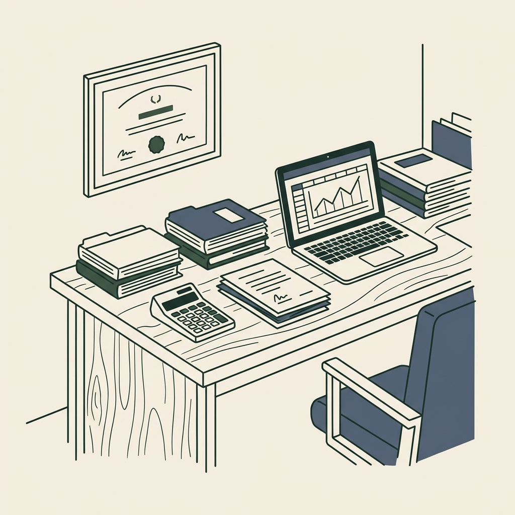 Line illustration of an accounting firm office