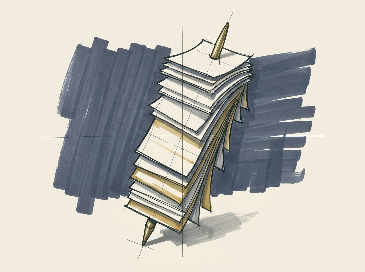 Marker sketch of a vintage adding machine with a blank paper tape