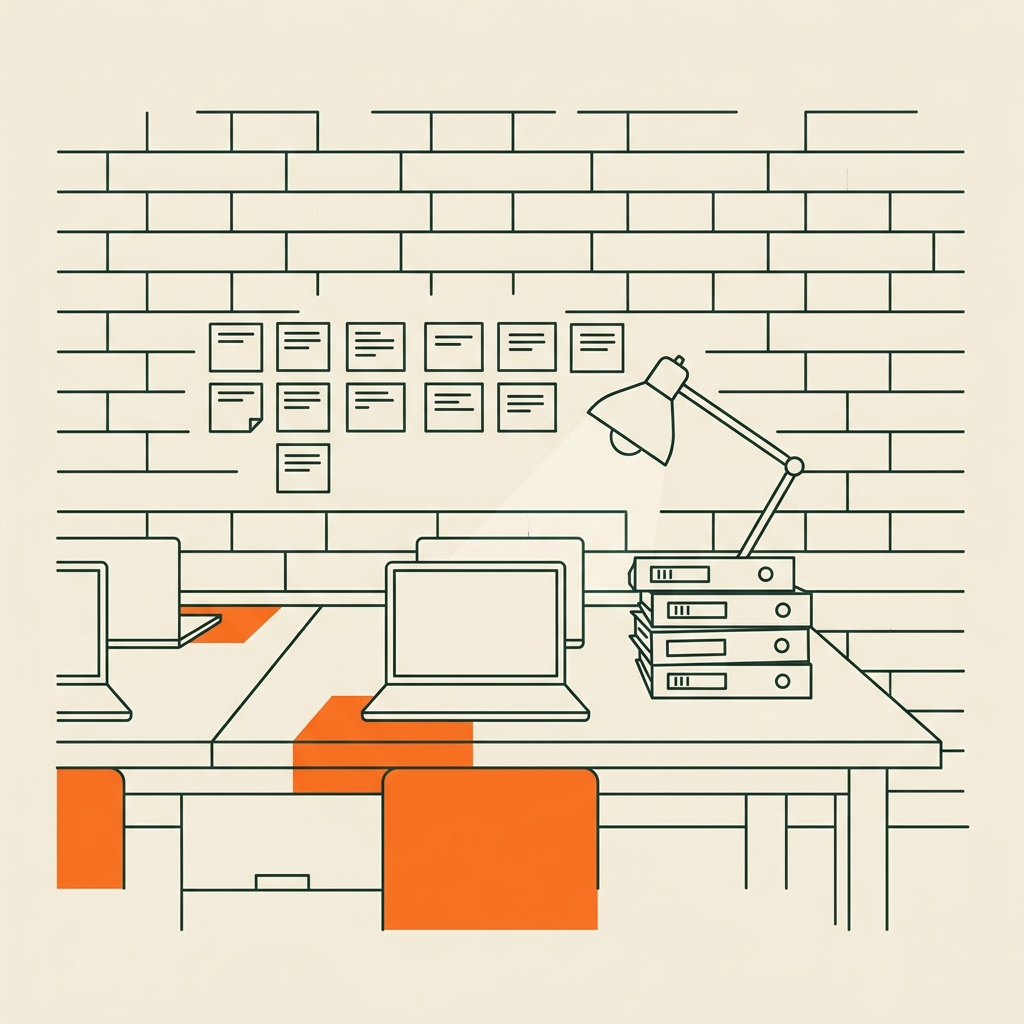 Line illustration of a marketing and creative agency studio