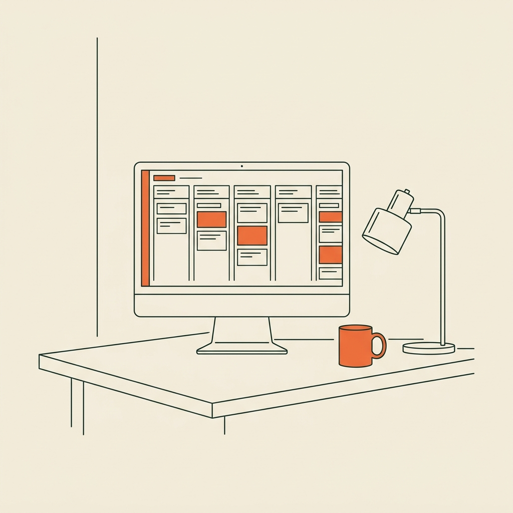 Line illustration of a marketing and creative agency studio