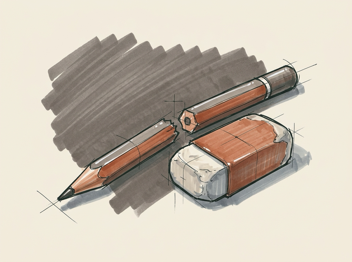 Marker sketch of a rolled blueprint tube with one sheet drawn partly out