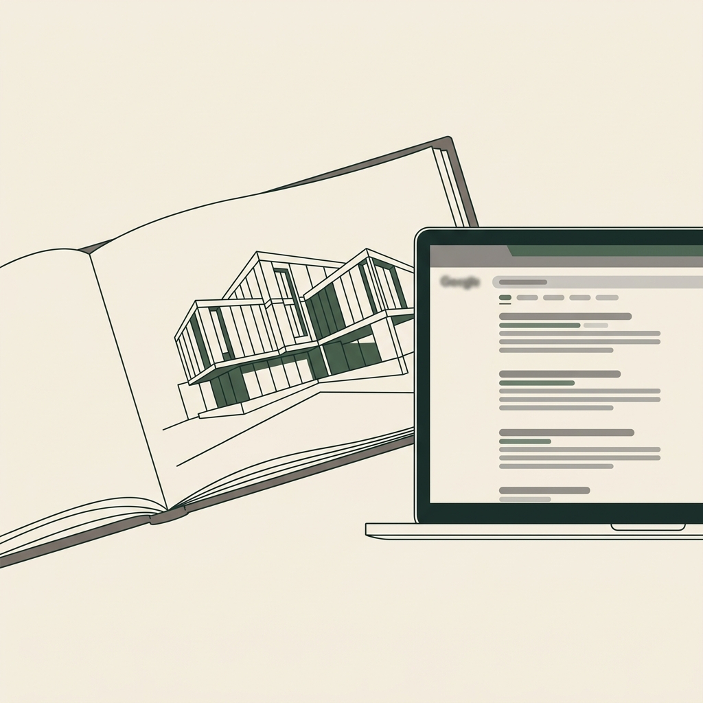 Line illustration of an architecture and interior design studio