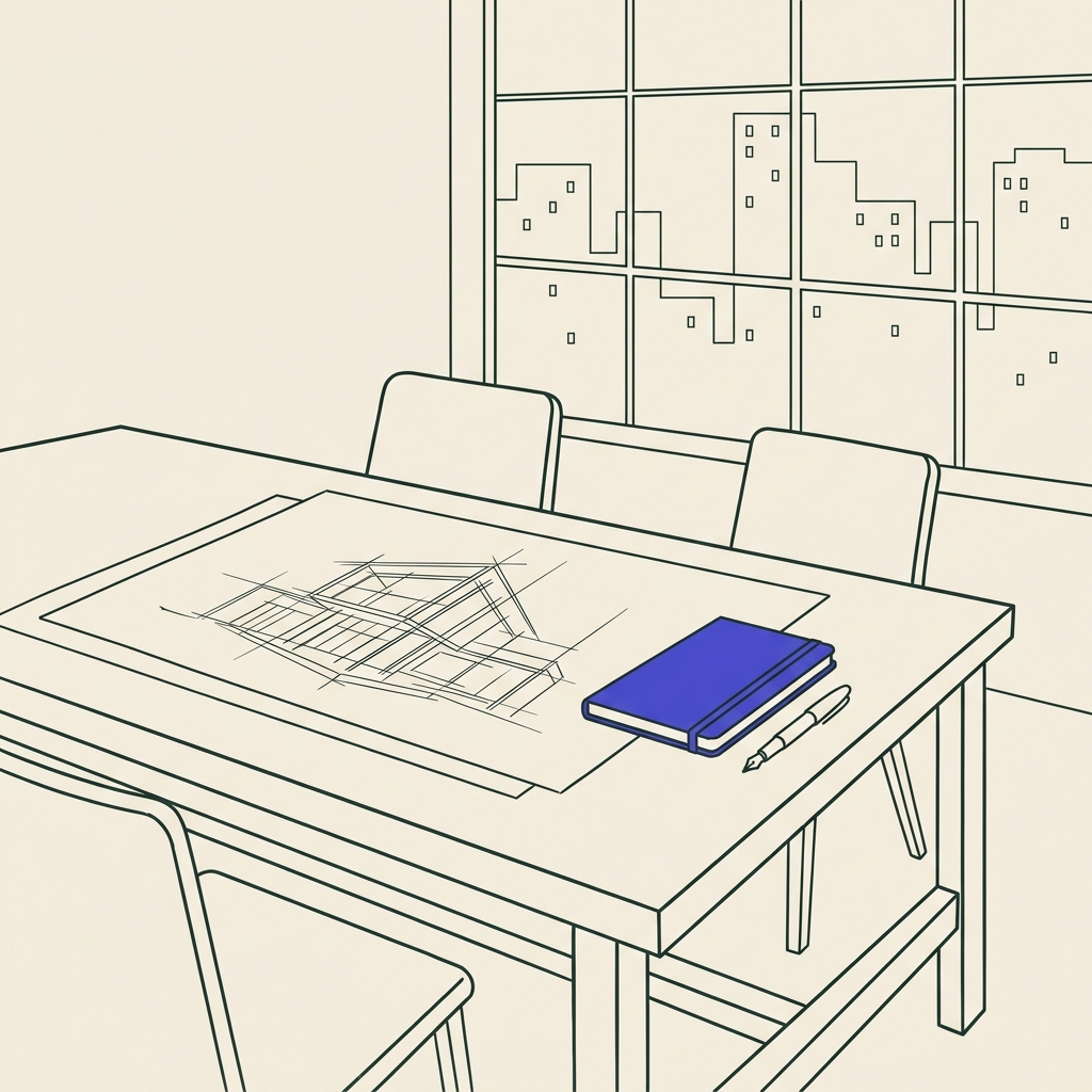 Line illustration of a consulting and advisory firm