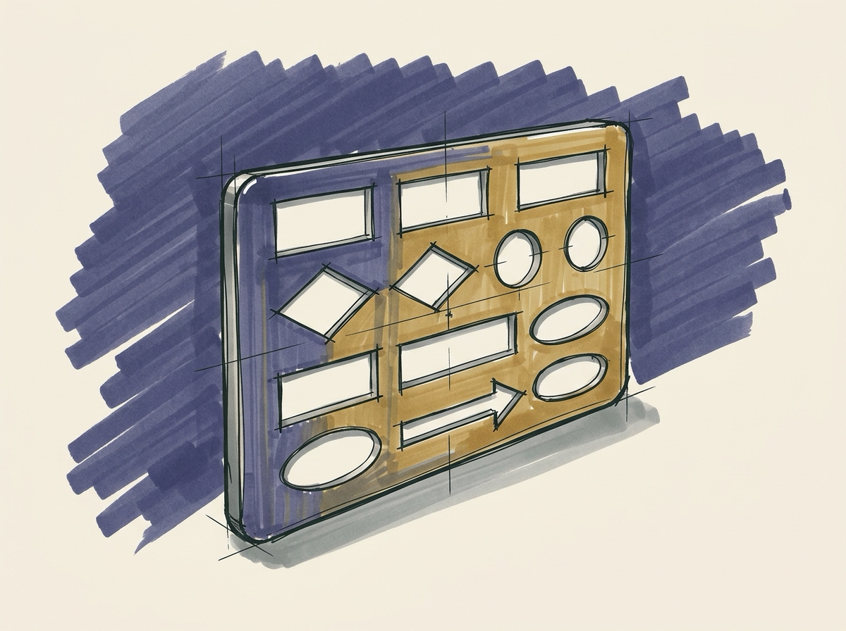 Marker sketch of a brass magnifying glass standing upright in its own turned stand