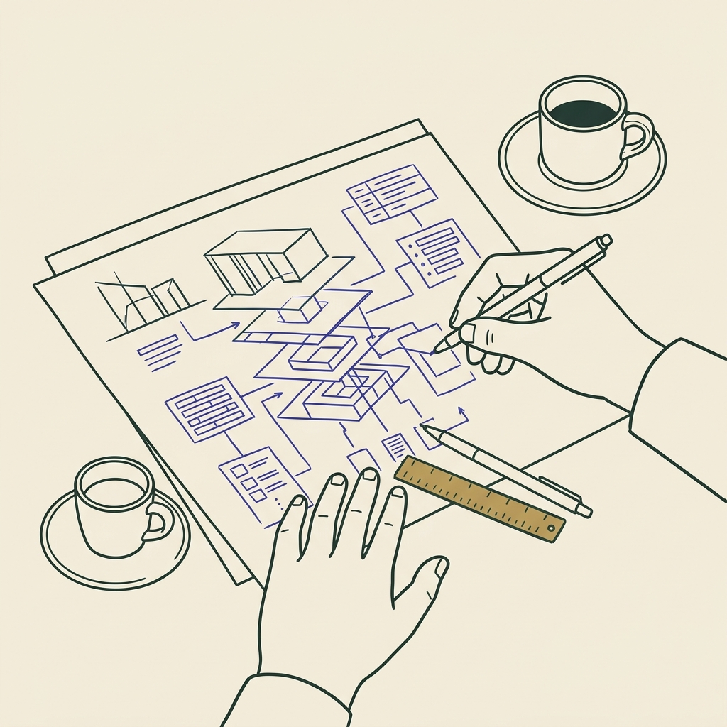 Line illustration of a consulting and advisory firm
