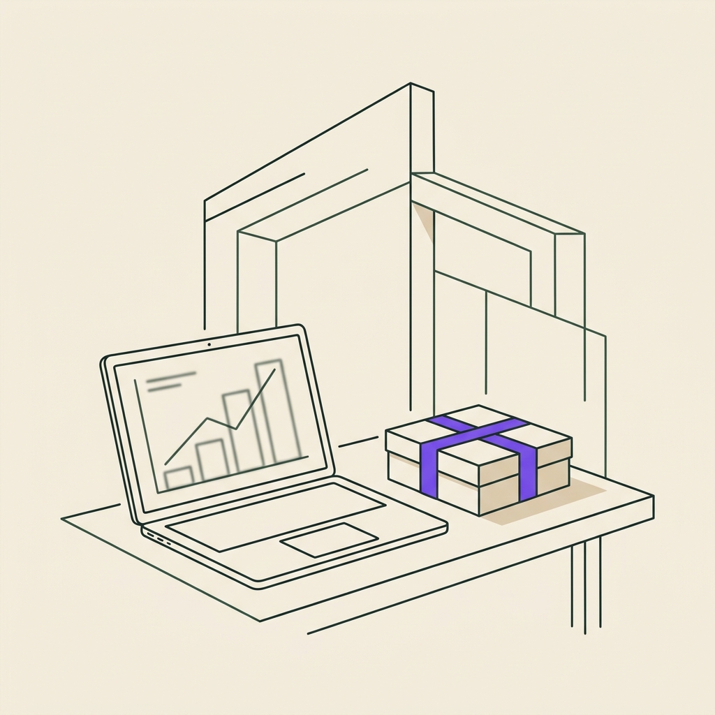 Line illustration of an e-commerce and DTC brand storefront
