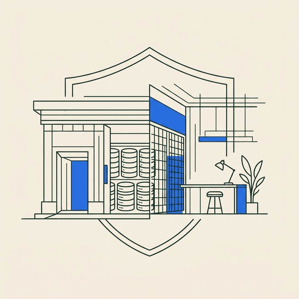 Line illustration of a fintech and lending office