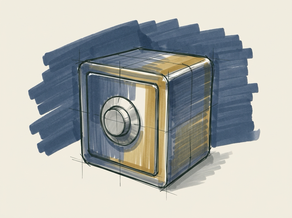 Marker sketch of a vintage manual card imprinter with its roller bar drawn back