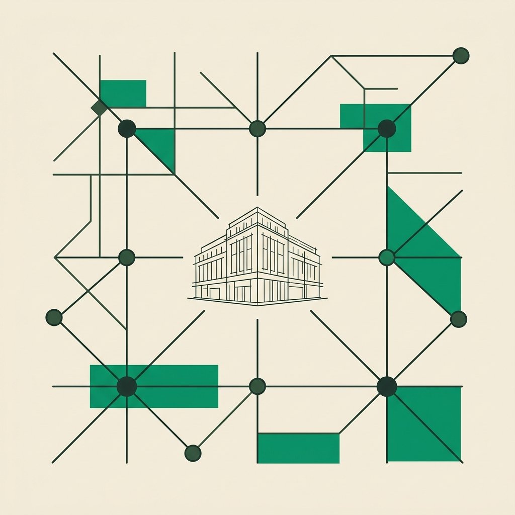 Line illustration of a multi-location franchise brand