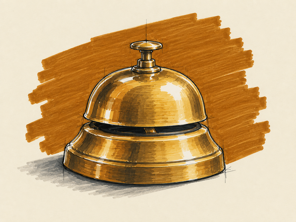 Marker sketch of a brass hotel desk bell with a domed top