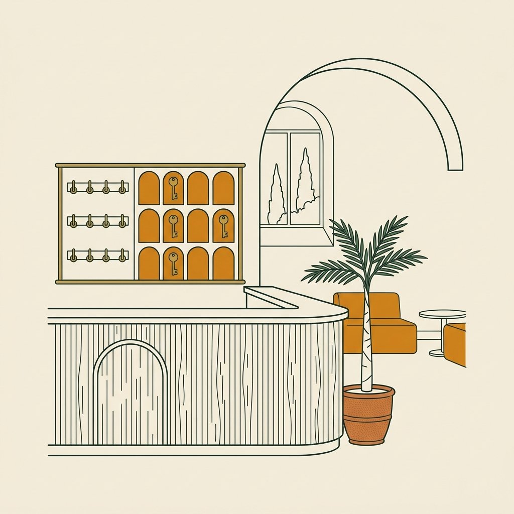 Line illustration of a hospitality venue