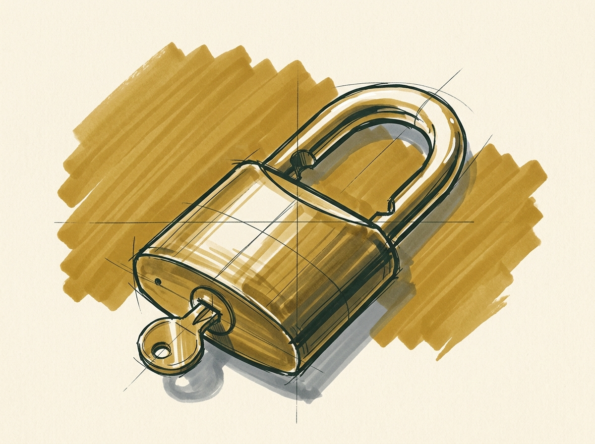 Marker illustration of an open solid-brass padlock