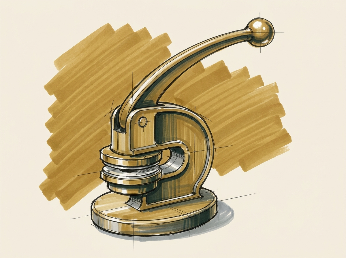 Marker illustration of a cast-iron corporate seal embosser