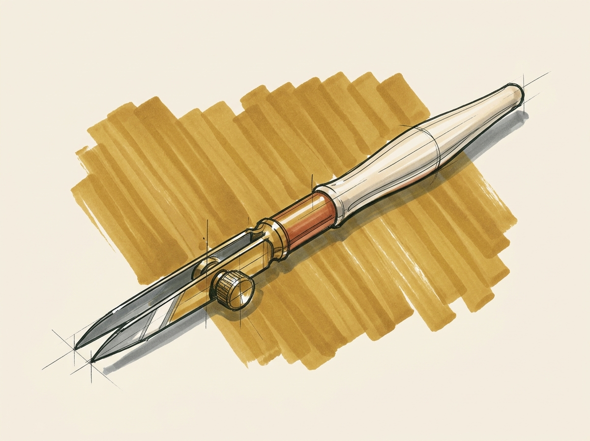 Marker illustration of a vintage brass ruling pen