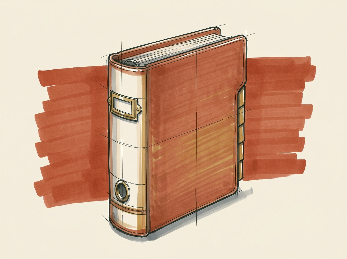Marker illustration of a ring-bound case binder with stepped tabs