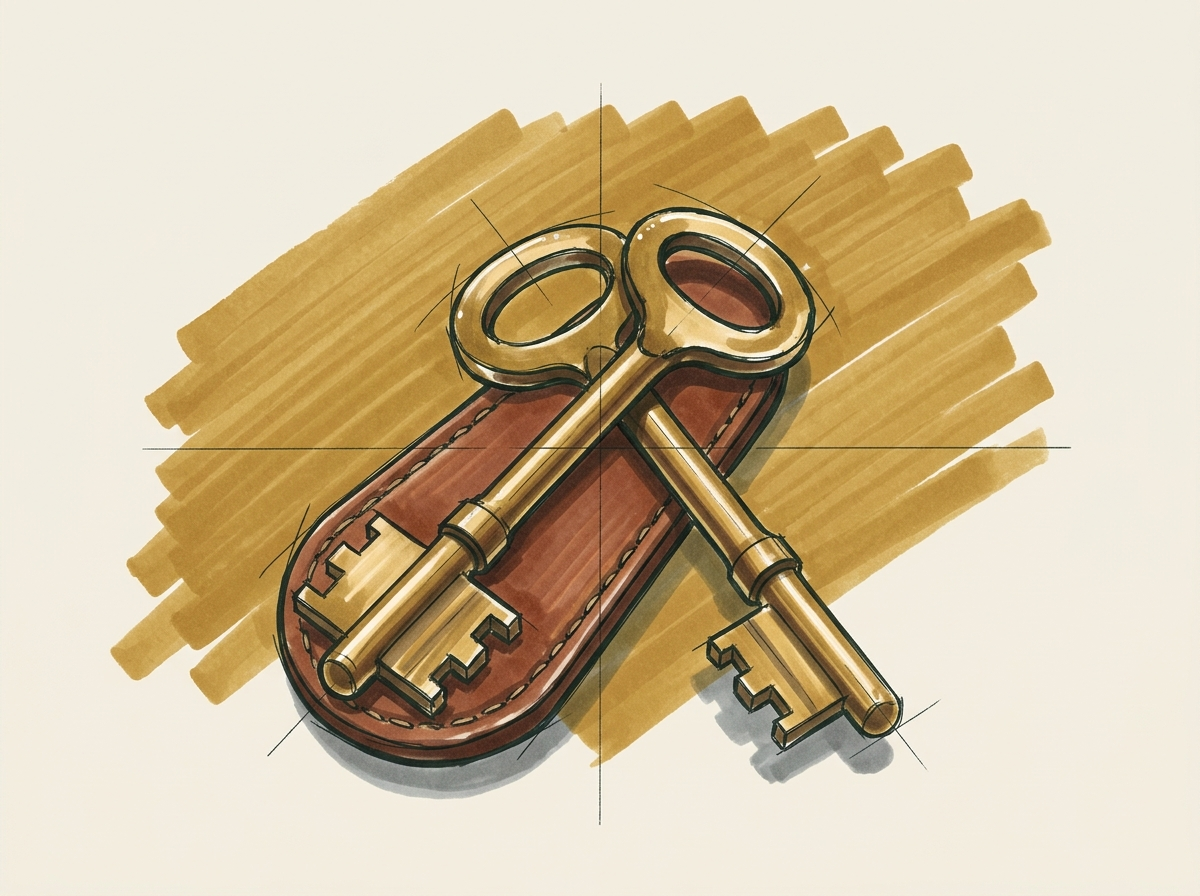 Marker illustration of two interlocking brass keys