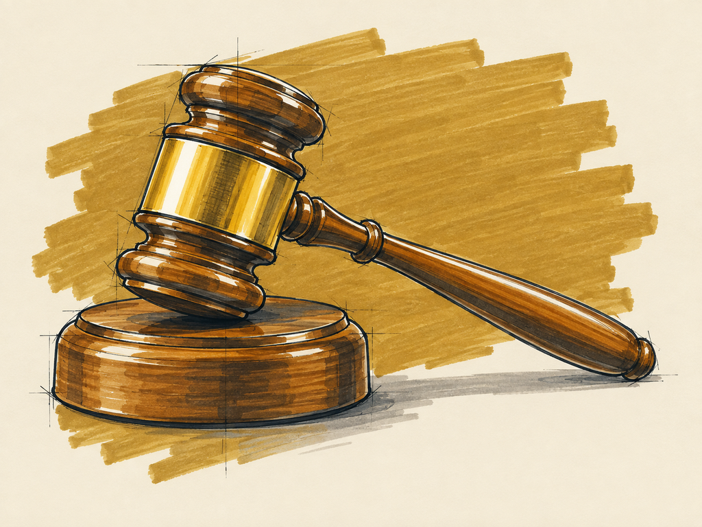 Marker sketch of a gavel resting on its round sound block
