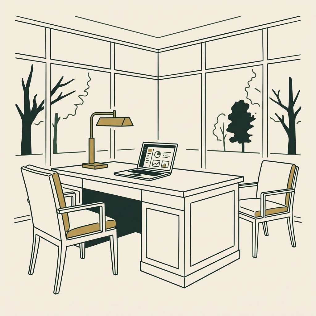 Line illustration of a law firm office