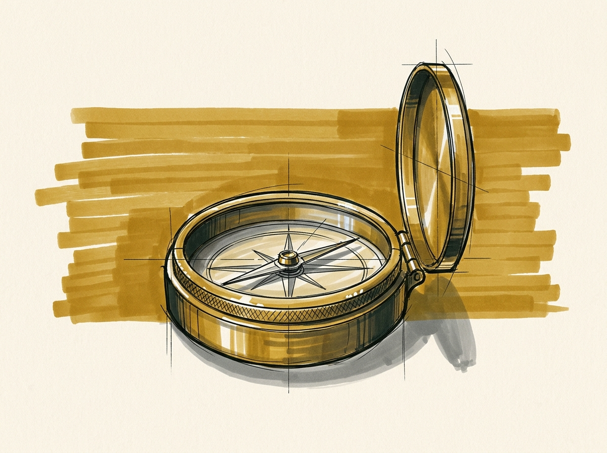 Marker illustration of an antique brass pocket compass