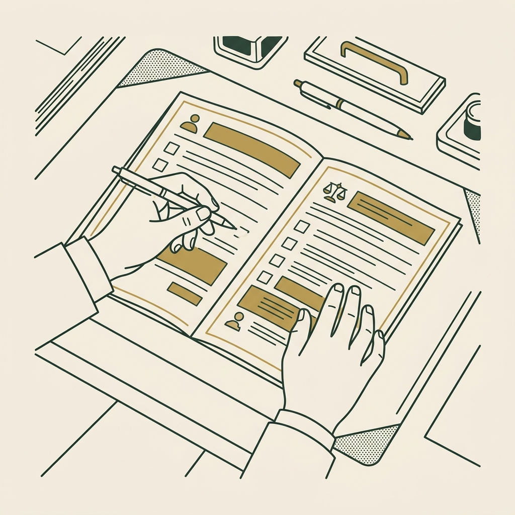 Line illustration of a law firm office
