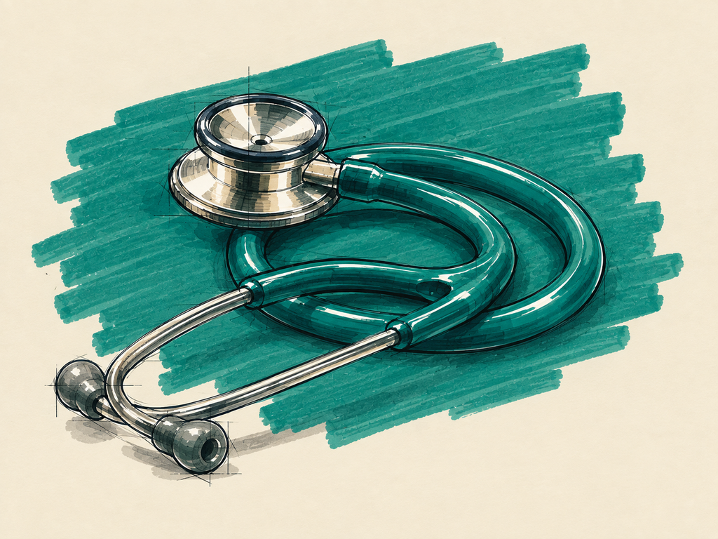 Marker sketch of a stethoscope coiled into a neat spiral
