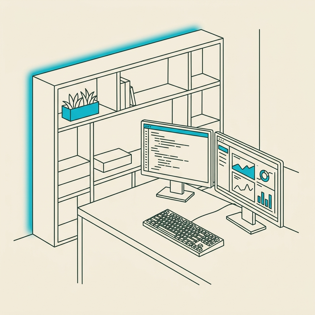 Line illustration of a B2B SaaS product dashboard