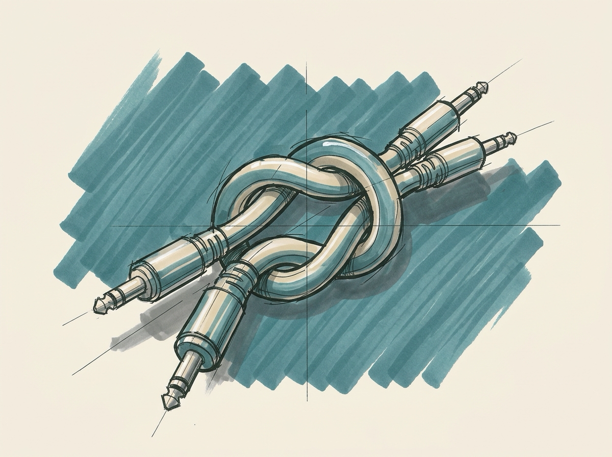 Marker sketch of a single rack-mount server unit with brass pull handles