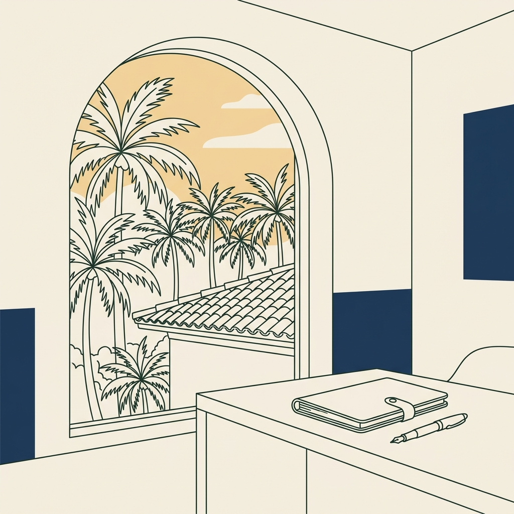 Line illustration of a wealth management office