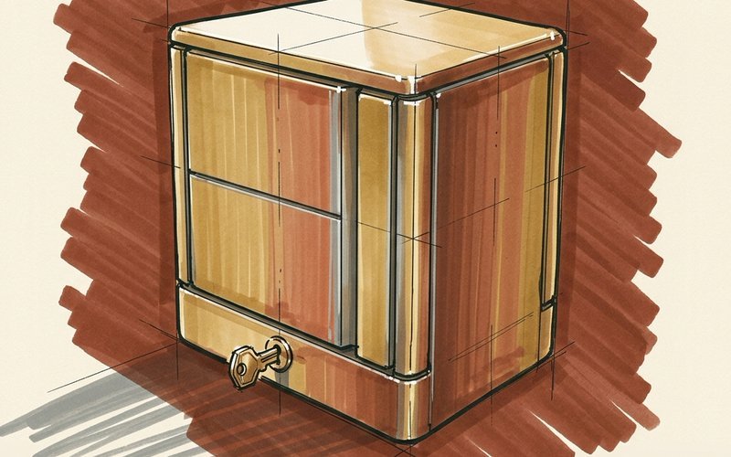 Marker sketch of a locked cabinet, the production AI system kept on the client&rsquo;s own hardware