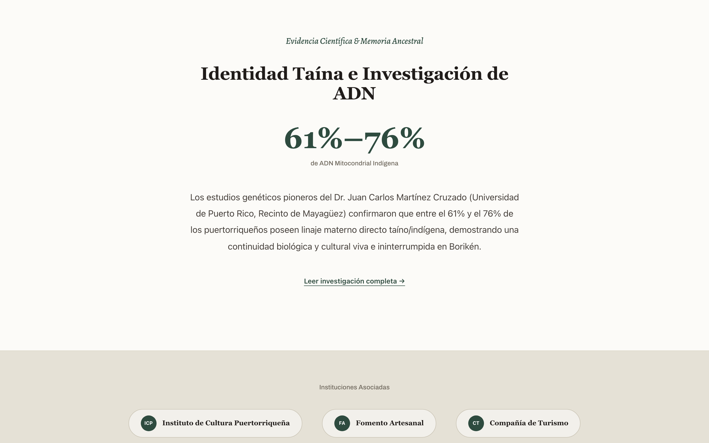 The mitochondrial DNA research section, citing the University of Puerto Rico at Mayagüez study