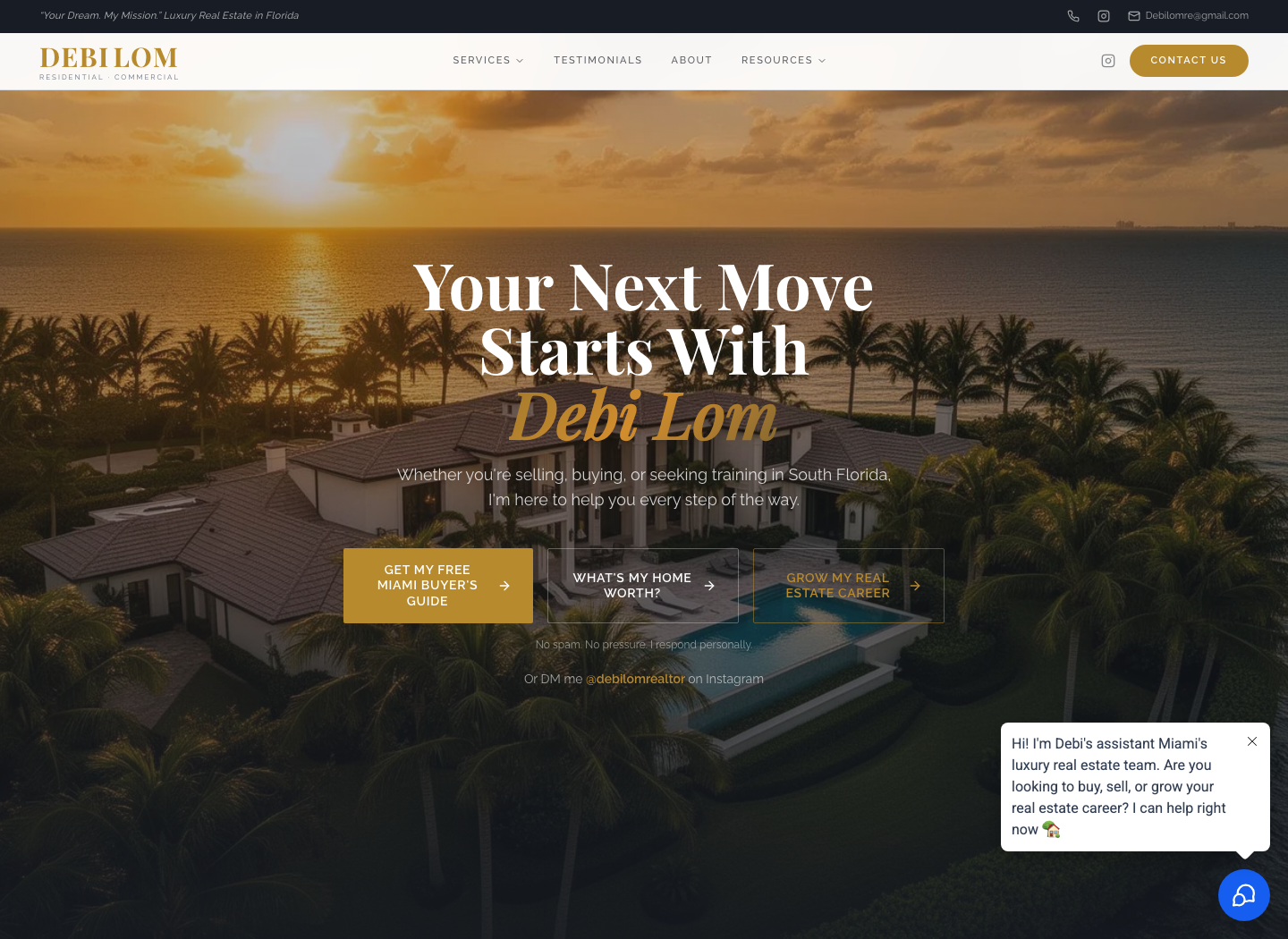 Debi Lom Real Estate, Home Page Screenshot