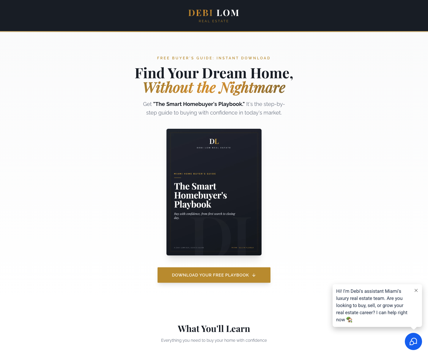 Debi Lom Real Estate, Lead Magnet Landing Page with AI Assistant