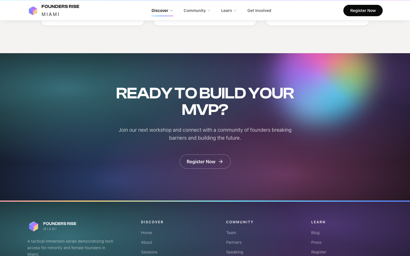 Founders Rise Miami CTA and footer screenshot